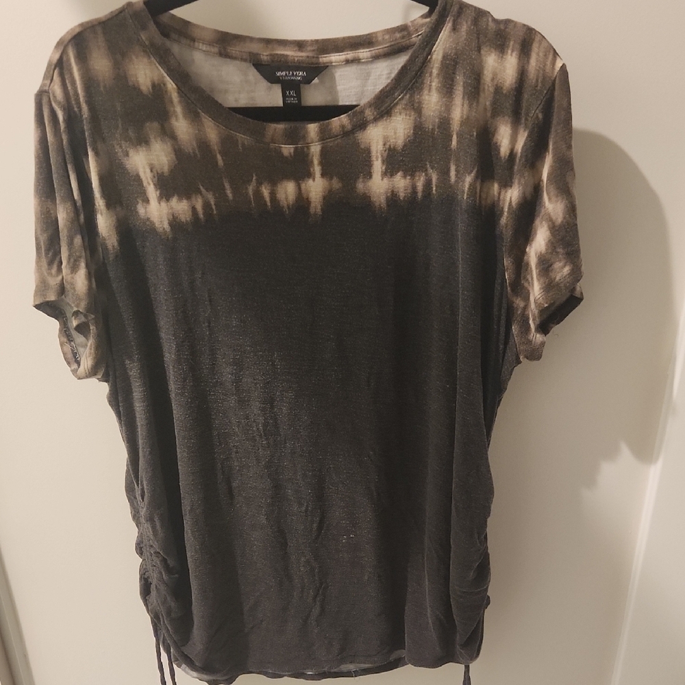 Simply Vera Vera Wang Gray Black Ruched Short Sleeve T-Shirt
